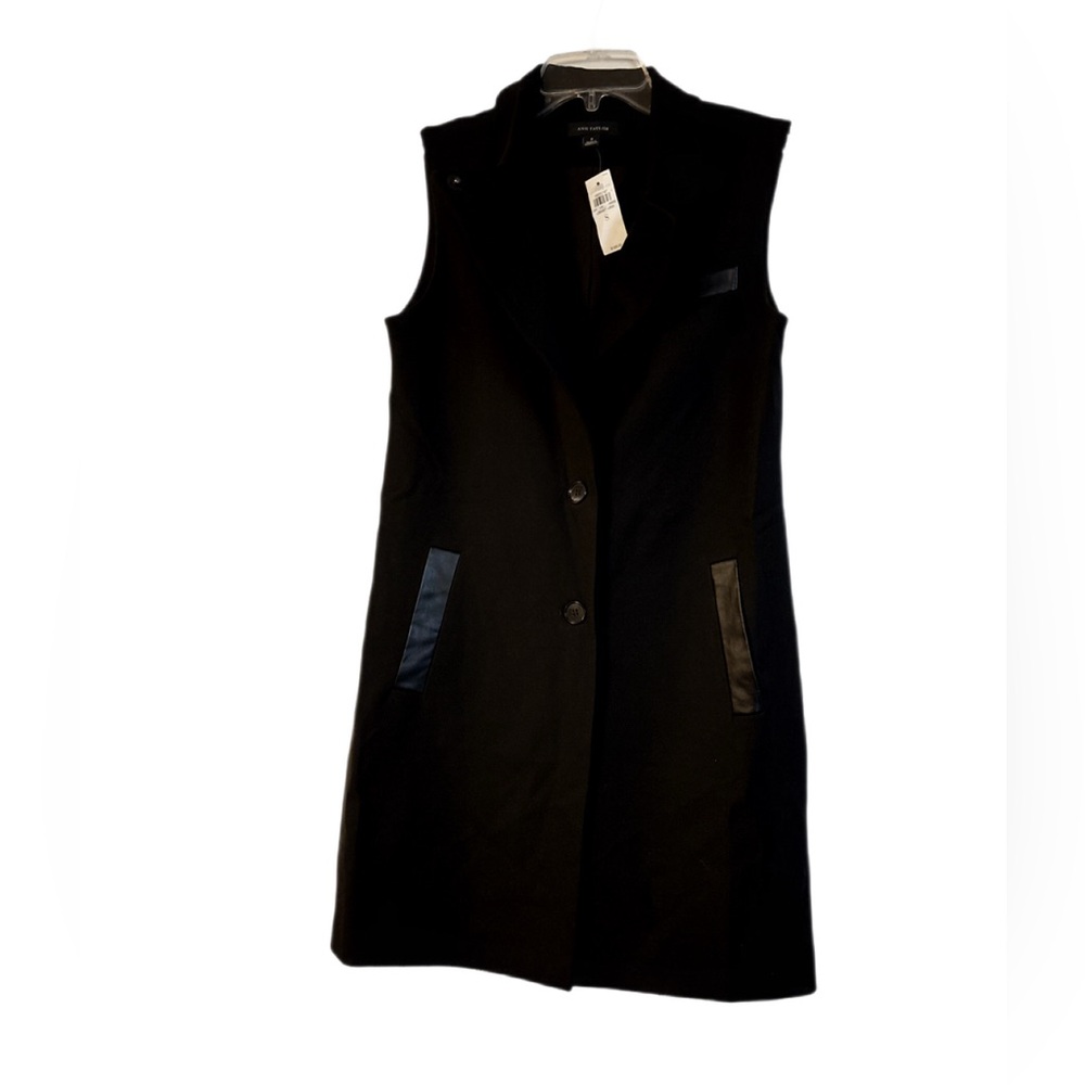 Ann Taylor Black Knit Vest | Leather Trim | NWT Size Small | Luxe Layering - Picture 2 of 7